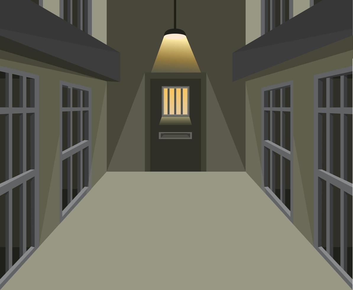 corredor de cela de prisão em conceito de cena escura em vetor de ilustração de desenho animado