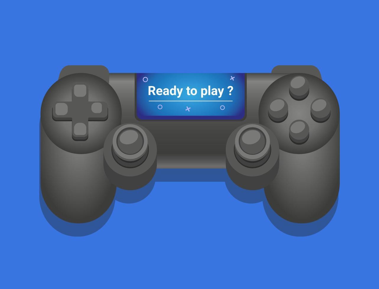 gamepad de consol com tela com texto pronto para jogar. ilustração vetorial isolada em fundo azul vetor
