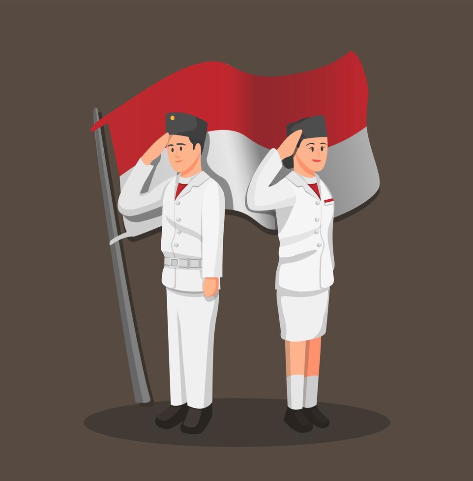 o paskibraka é uma organização juvenil para hastear e hastear a bandeira nacional da Indonésia em cerimônias do dia da dependência. casal em conceito uniforme em vetor de ilustração de desenho animado isolado em background branco