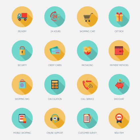 Compras E-commerce Icons Flat vetor