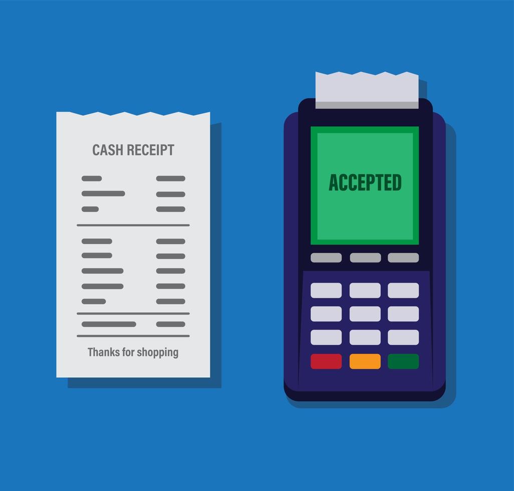 transação de pagamento terminal pos por cartão de débito ou crédito e ilustração vetorial editável de estilo plano de conta de papel do conceito de pagamento eletrônico bem-sucedido. vetor
