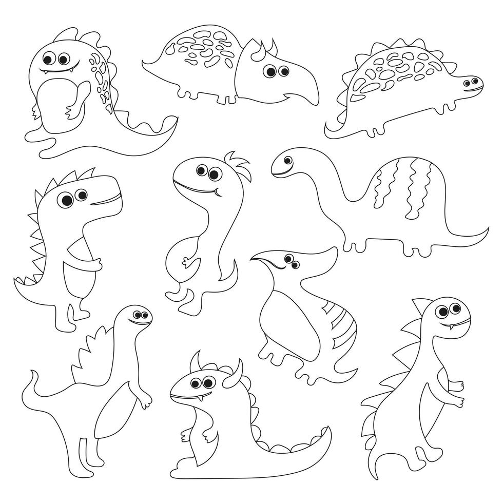 livro para colorir com ilustração vetorial de dinossauros vetor