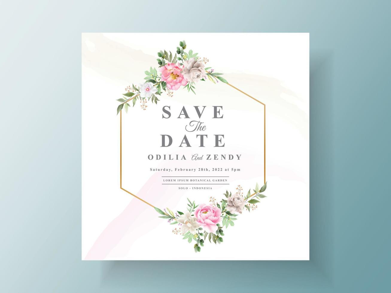 modelo elegante de convite de casamento em aquarela de flores e folhas vetor