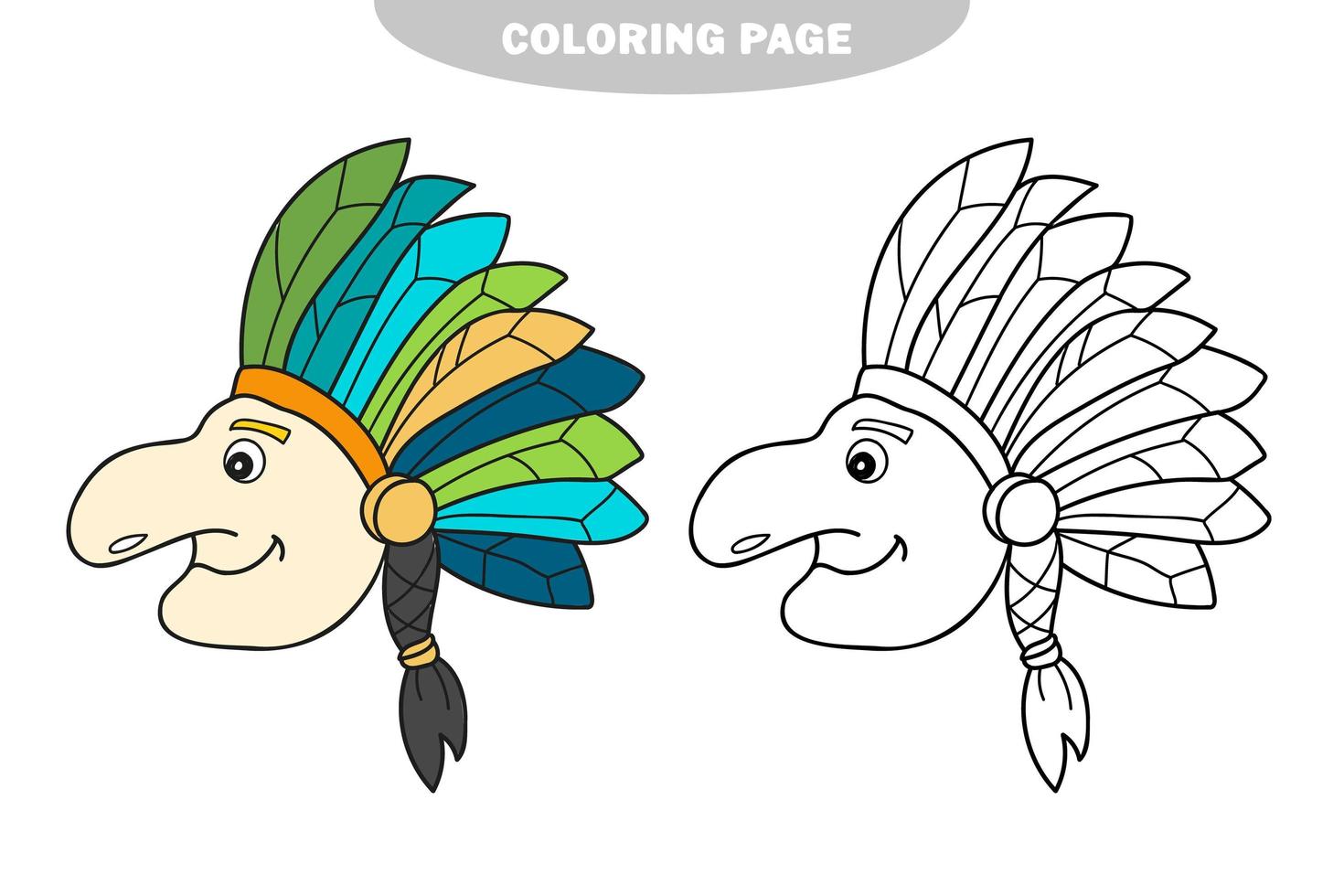 página para colorir simples. índio nativo com cocar de penas - página para colorir vetor