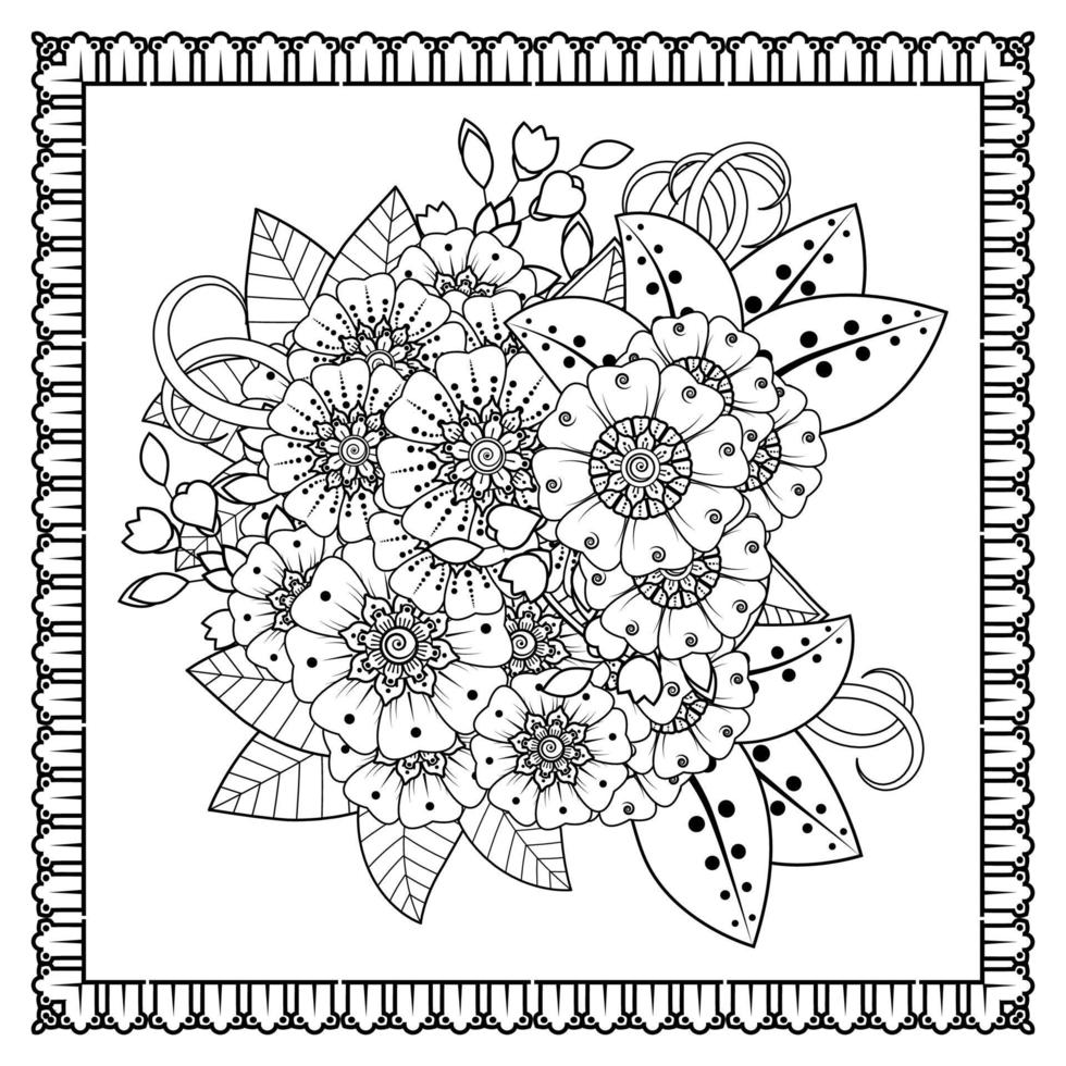 flor mehndi para henna, mehndi, tatuagem, decoração. ornamento decorativo em estilo oriental étnico, ornamento de doodle, desenho de mão de contorno. página do livro para colorir. vetor