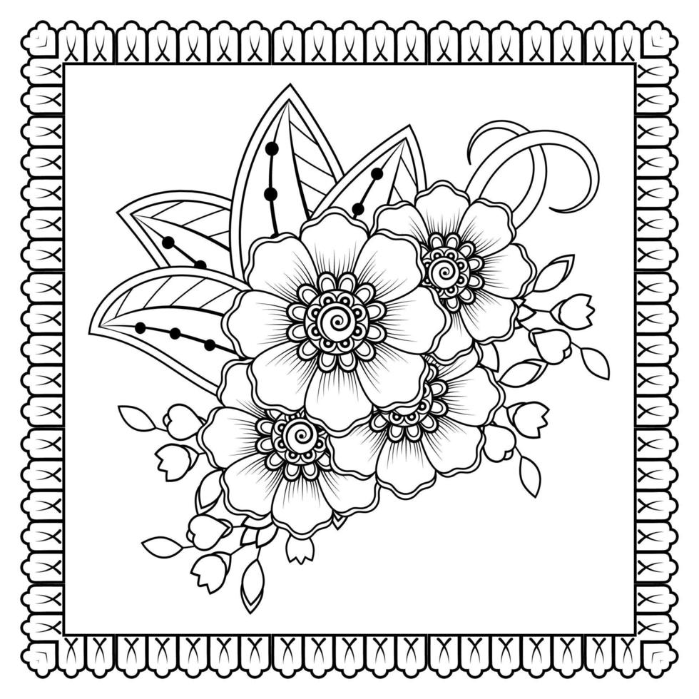 flor mehndi para henna, mehndi, tatuagem, decoração. ornamento decorativo em estilo oriental étnico, ornamento de doodle, desenho de mão de contorno. página do livro para colorir. vetor