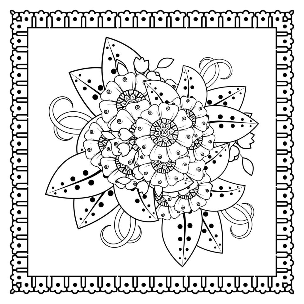 flor mehndi para henna, mehndi, tatuagem, decoração. ornamento decorativo em estilo oriental étnico, ornamento de doodle, desenho de mão de contorno. página do livro para colorir. vetor