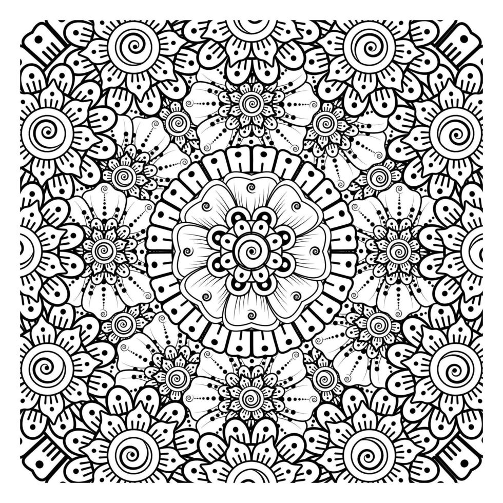 flor mehndi para henna, mehndi, tatuagem, decoração. ornamento decorativo em estilo oriental étnico, ornamento de doodle, desenho de mão de contorno. página do livro para colorir. vetor