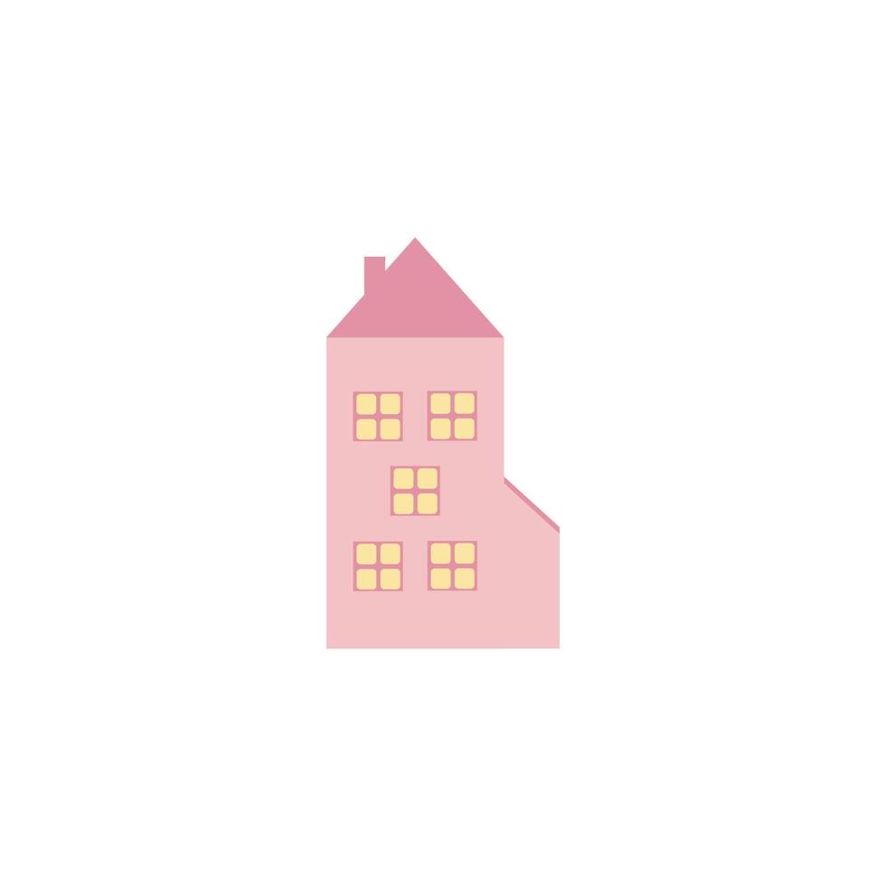 bela casa rosa em um fundo branco. ilustração dos desenhos animados do vetor das crianças engraçadas. design de logotipo, papel de parede para quarto infantil, colorir, ilustração para um livro.