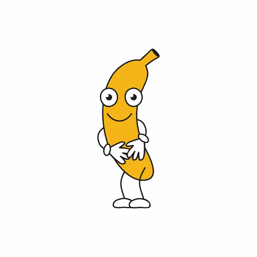 banana com um rosto e um sorriso. bom humor. vetor de um personagem de desenho animado. emoticons de frutas.