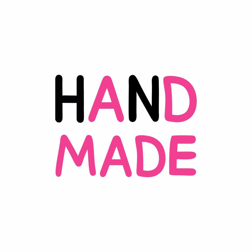 mão feita letras com letras rosa e pretas. etiqueta para produtos artesanais. vetor