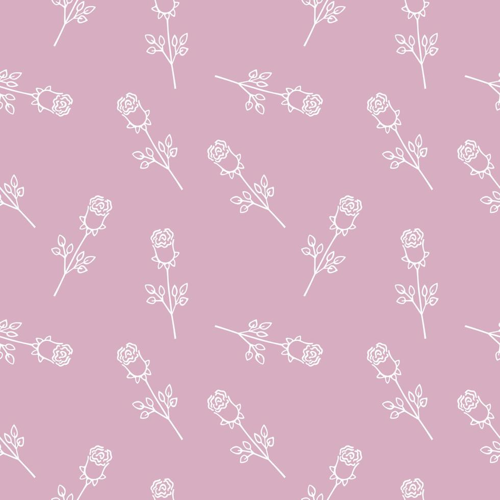 rosas brancas em um fundo rosa. ilustração em vetor doodle. infinito padrão sem emenda com contorno de flor rosa. plano de fundo para têxteis, invólucros, design de site ou página da web na internet.