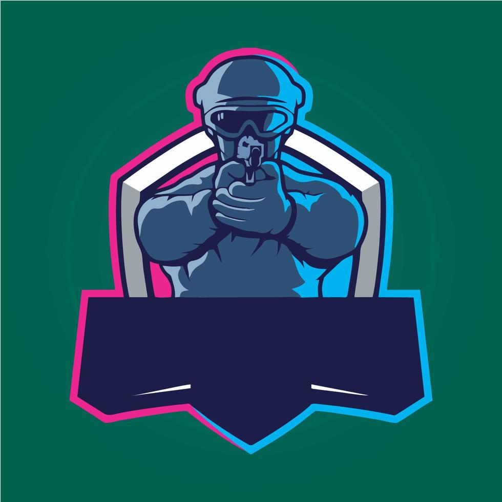 vetor de design de logotipo de mascote gamer, ilustração de gamer para a equipe de esporte. estilo de conceito de ilustrador moderno para crachá