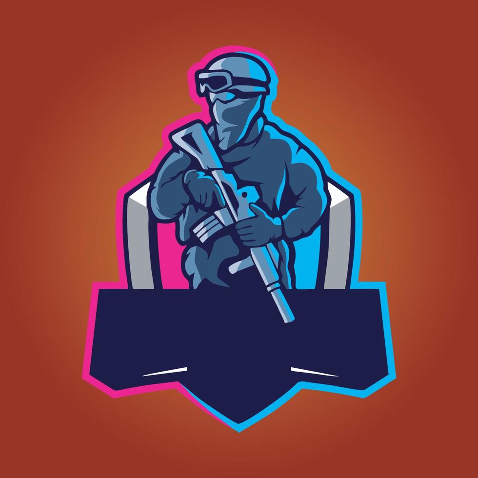 vetor de design de logotipo de mascote gamer, ilustração de gamer para a equipe de esporte. estilo de conceito de ilustrador moderno para crachá