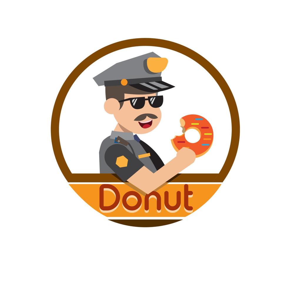 Vetor de mascote de design plano de logotipo de donut da polícia