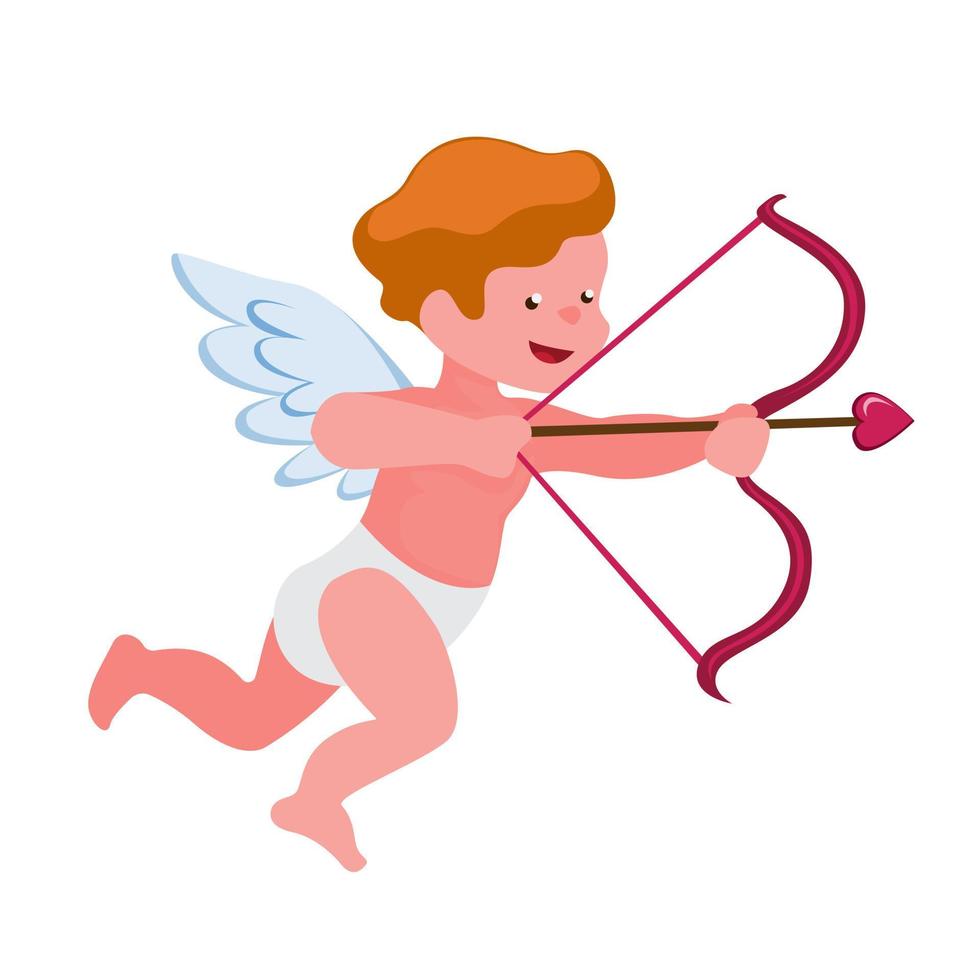 ângulo de Cupido com amor de arco e flecha, ilustração plana de desenho animado da temporada de namorados isolada no fundo branco vetor