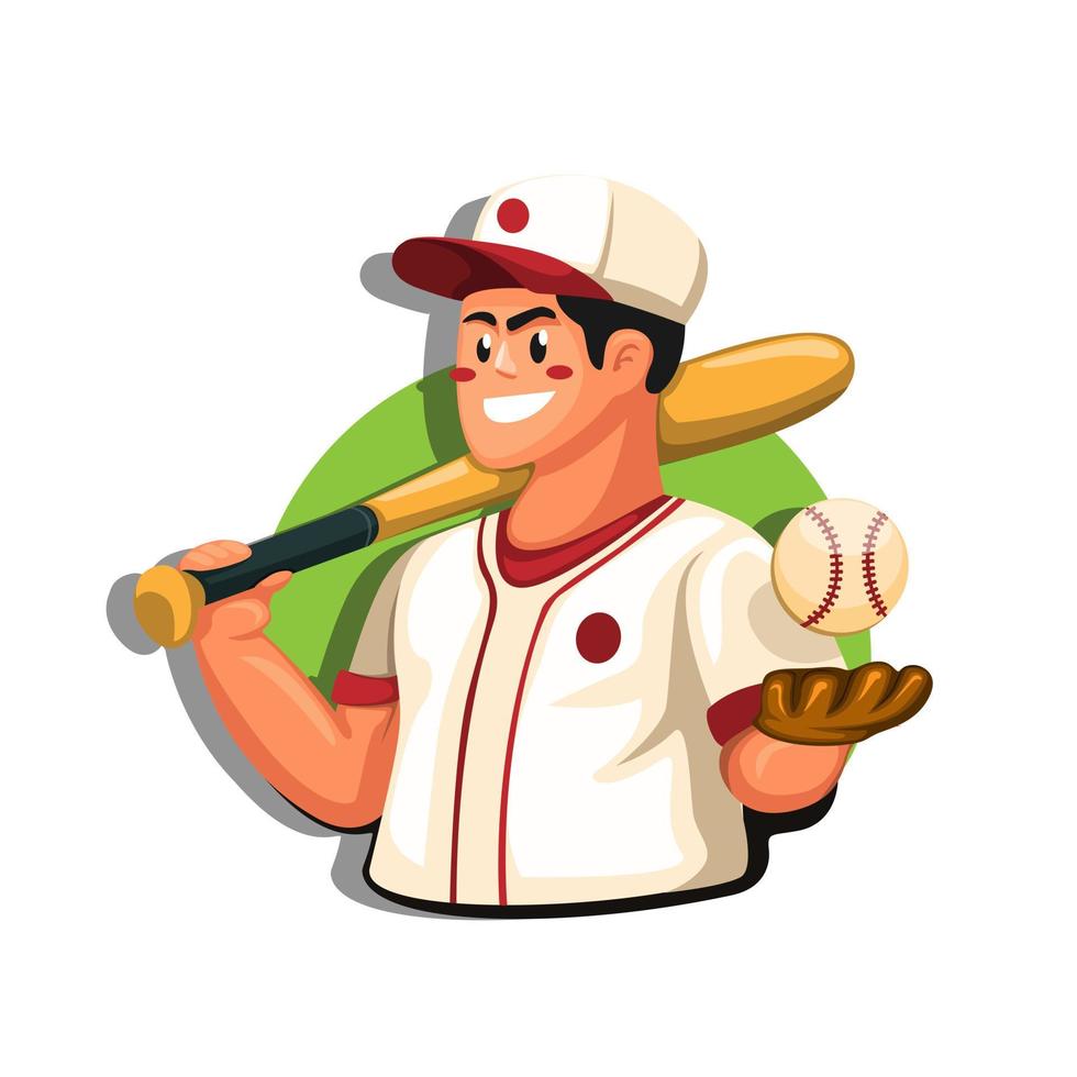 conceito de mascote de personagem de jogador de beisebol em vetor de ilustração de desenho animado