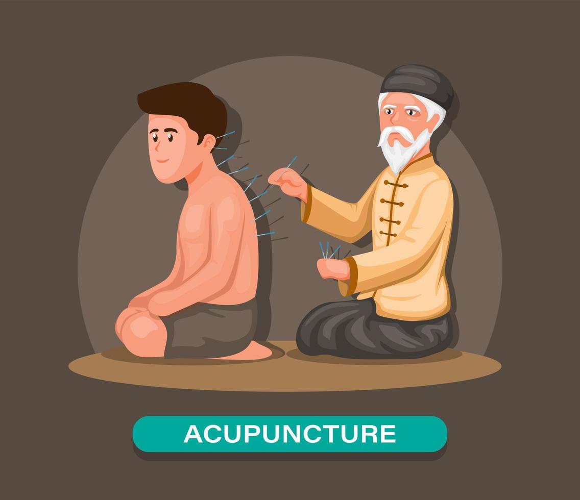 acupuntura medicina tradicional chinesa com médico e paciente ilustração vetorial de desenhos animados vetor