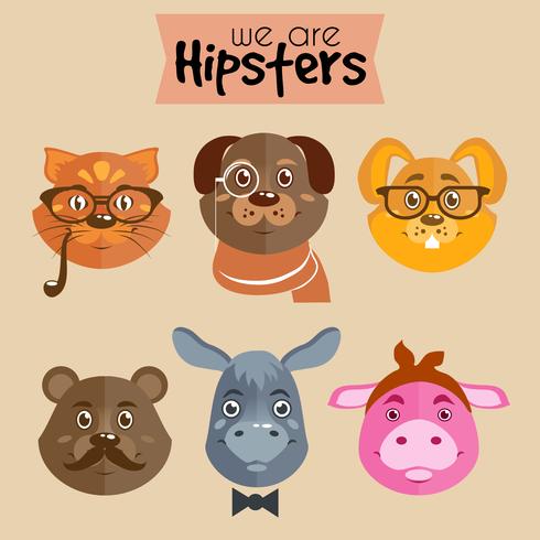 Coleção de animais de personagem de desenho animado hipster vetor