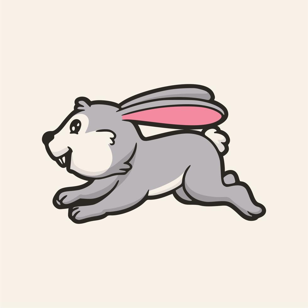 desenho animado animal design coelho feliz e logotipo do mascote fofo pulando vetor