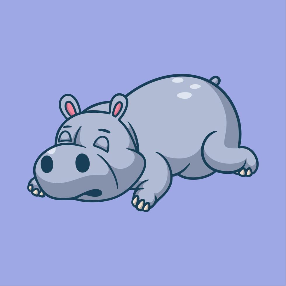 desenho animado animal design dormindo hipopótamo fofo mascote logo vetor