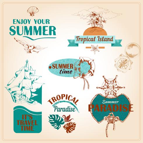 Emblemas de mar marinho de férias de verão definido? vetor