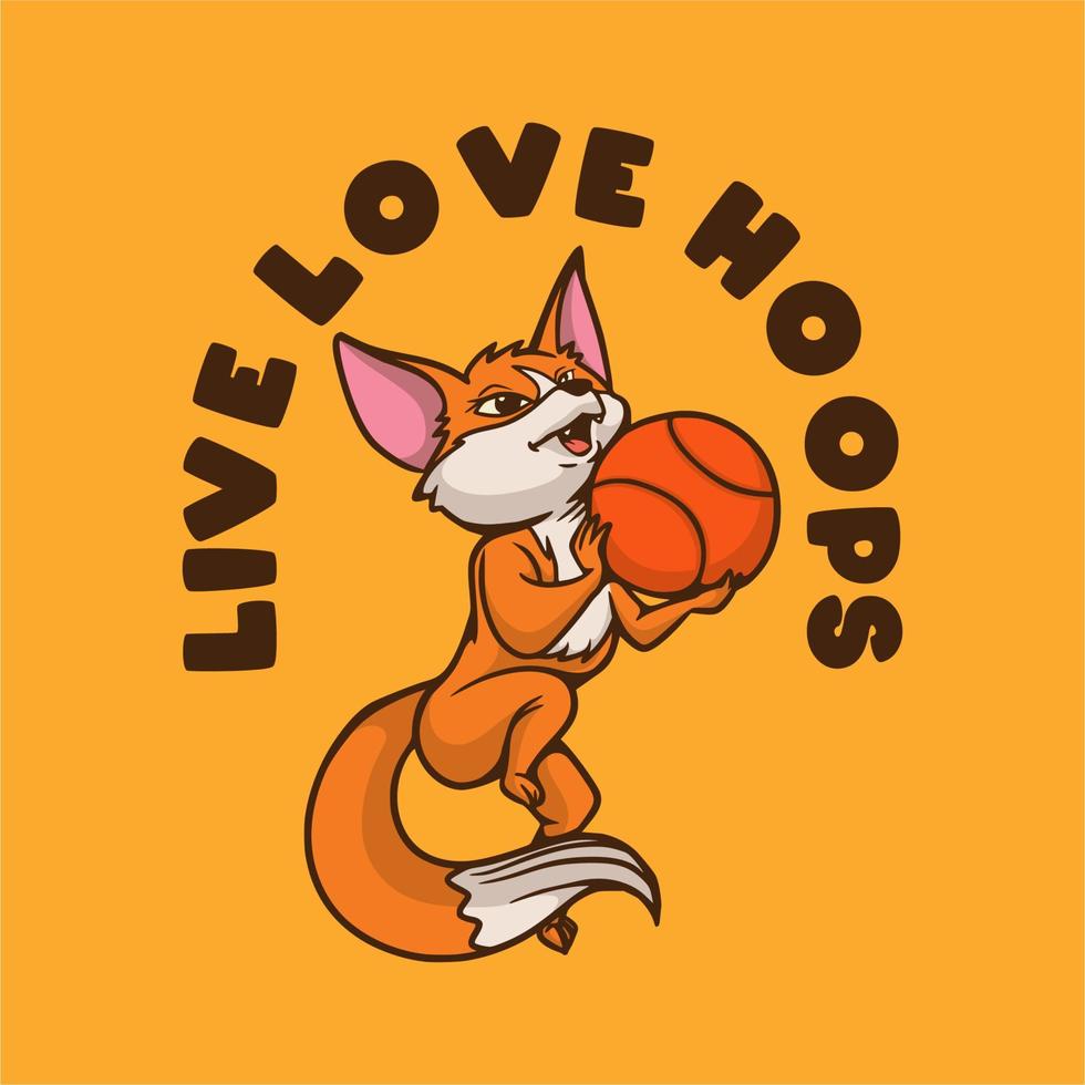 vintage animal slogan tipografia live love hoops para o design de camisetas vetor