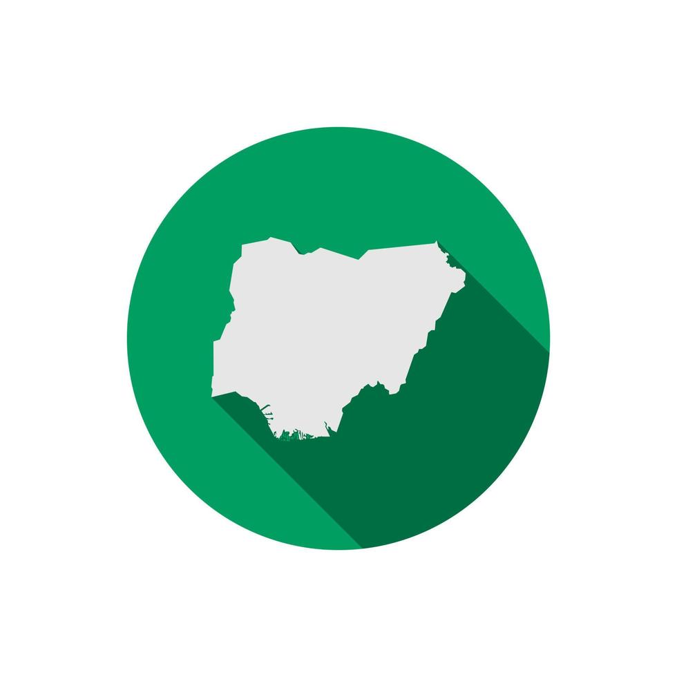 mapa da Nigéria em círculo verde com sombra longa vetor