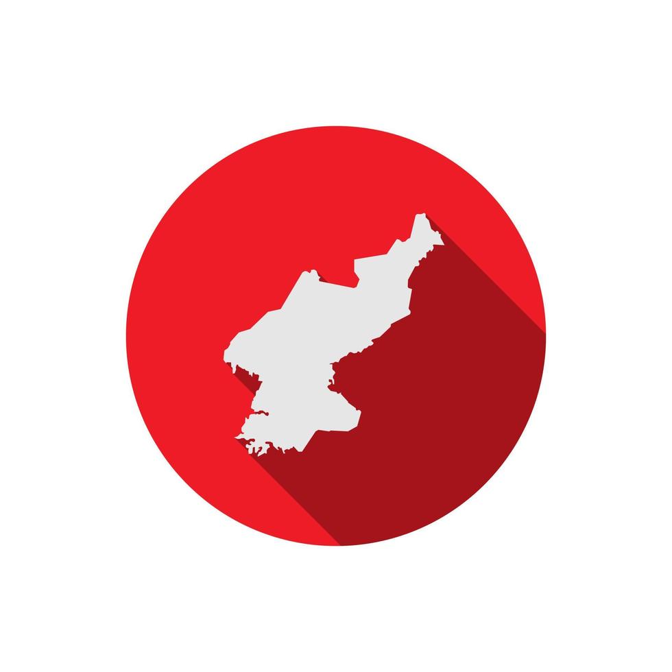 mapa da Coreia do Norte em círculo vermelho com sombra longa vetor