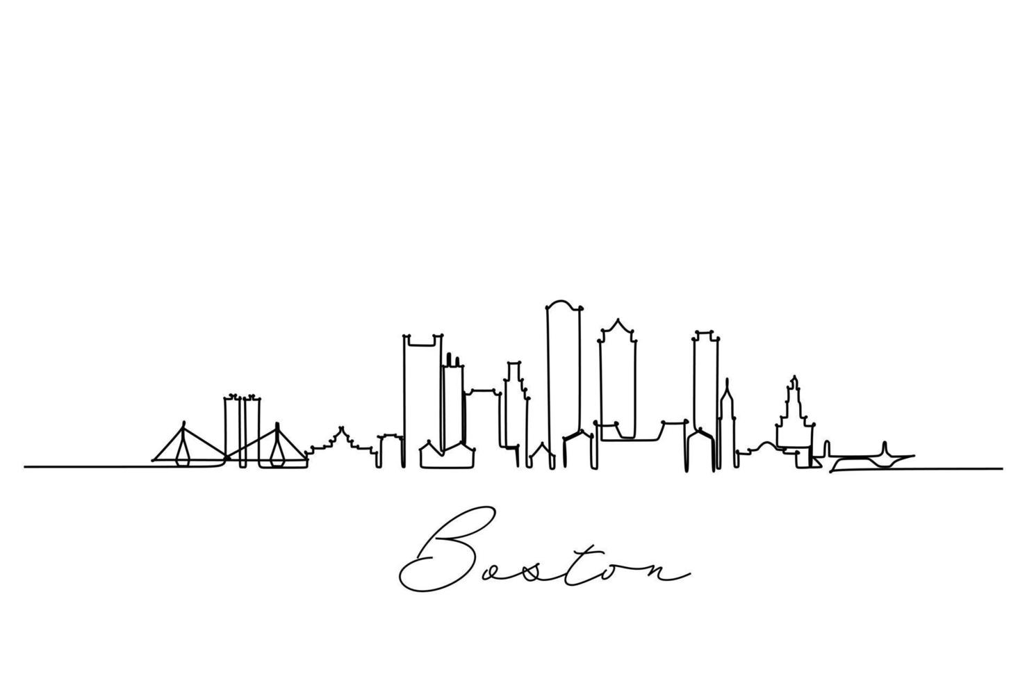 desenho de linha única do horizonte da cidade de boston, estados unidos. paisagem histórica da cidade no mundo. melhor arte de decoração de parede de destino de férias. ilustração em vetor desenho linha contínua editável na moda