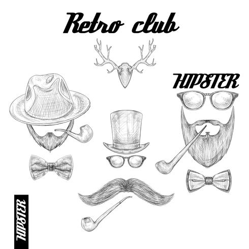 Acessórios do clube retro hipster vetor