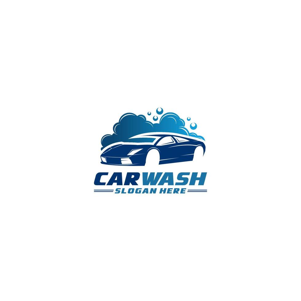 logotipo de um lava-rápido com a ilustração de um carro sendo lavado com muita espuma vetor