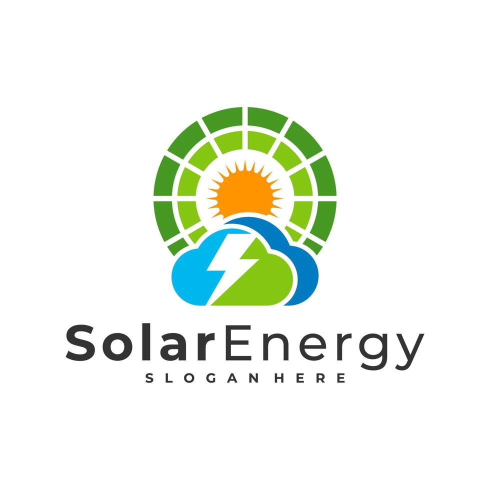 modelo de vetor de logotipo solar em nuvem, conceitos de design de logotipo de energia de painel solar criativo