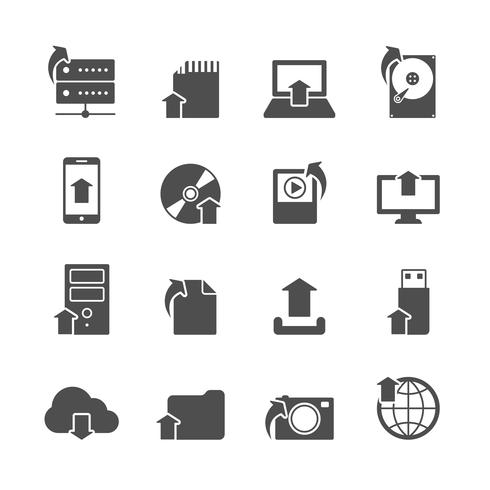 Conjunto de ícones de símbolos de upload de Internet vetor
