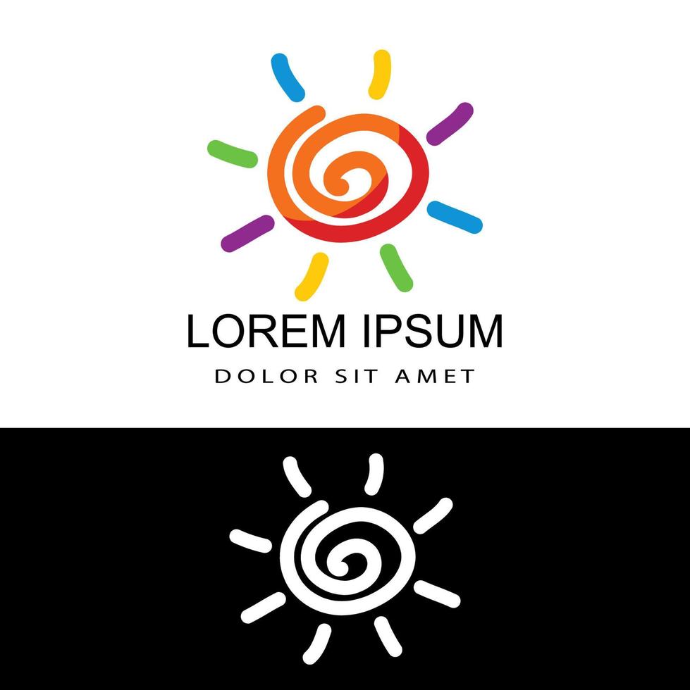 vetor de design de modelo de logotipo criativo colorido sol com fundo branco isolado