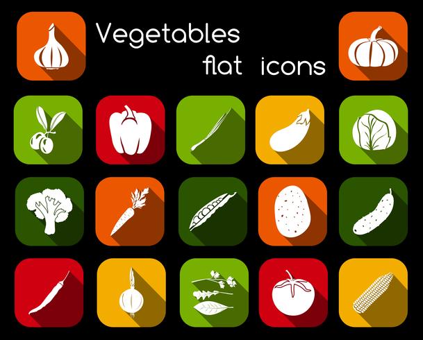 Ícones planos de legumes vetor