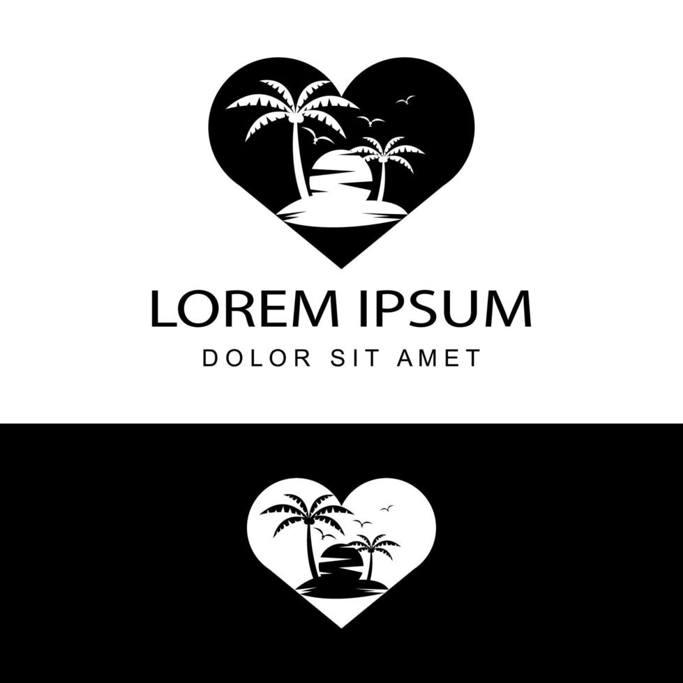 conceito tropical, férias de verão. vetor do design do modelo do logotipo do pôr do sol em um fundo isolado