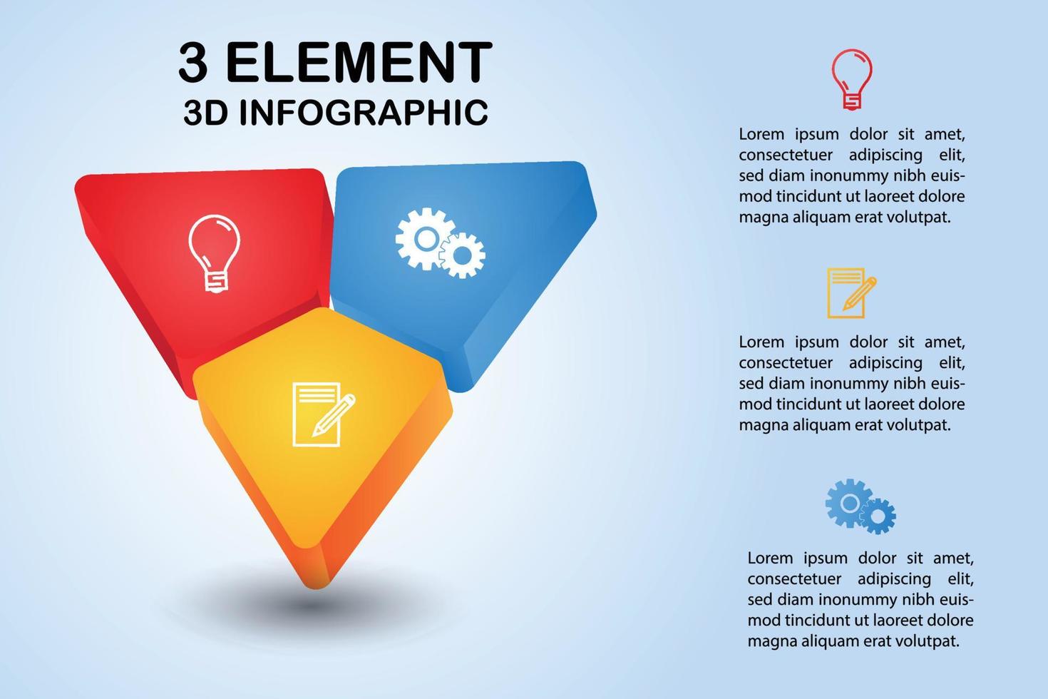 triângulo moderno infográfico diagrama em 3D com 3 elementos vetor