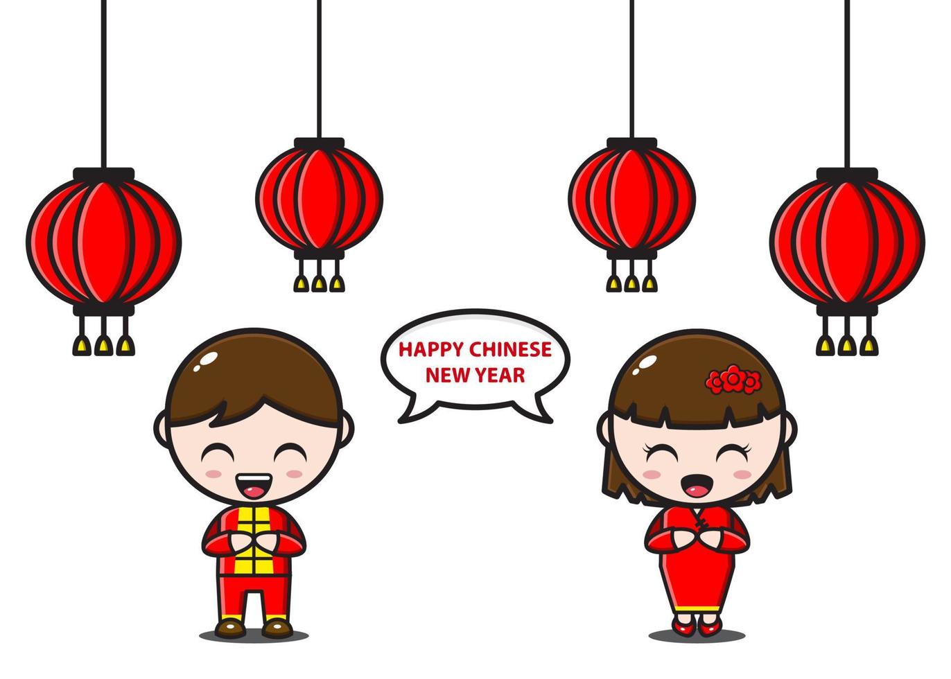 lindo casal chinês com lanterna no ano novo chinês vetor