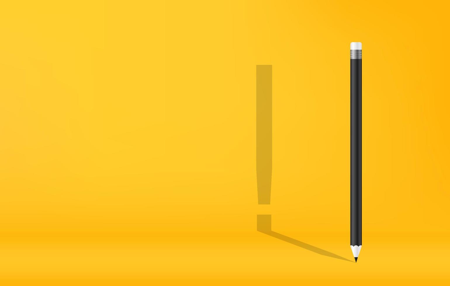 lápis com sombra do símbolo de exclamação em fundo amarelo vetor