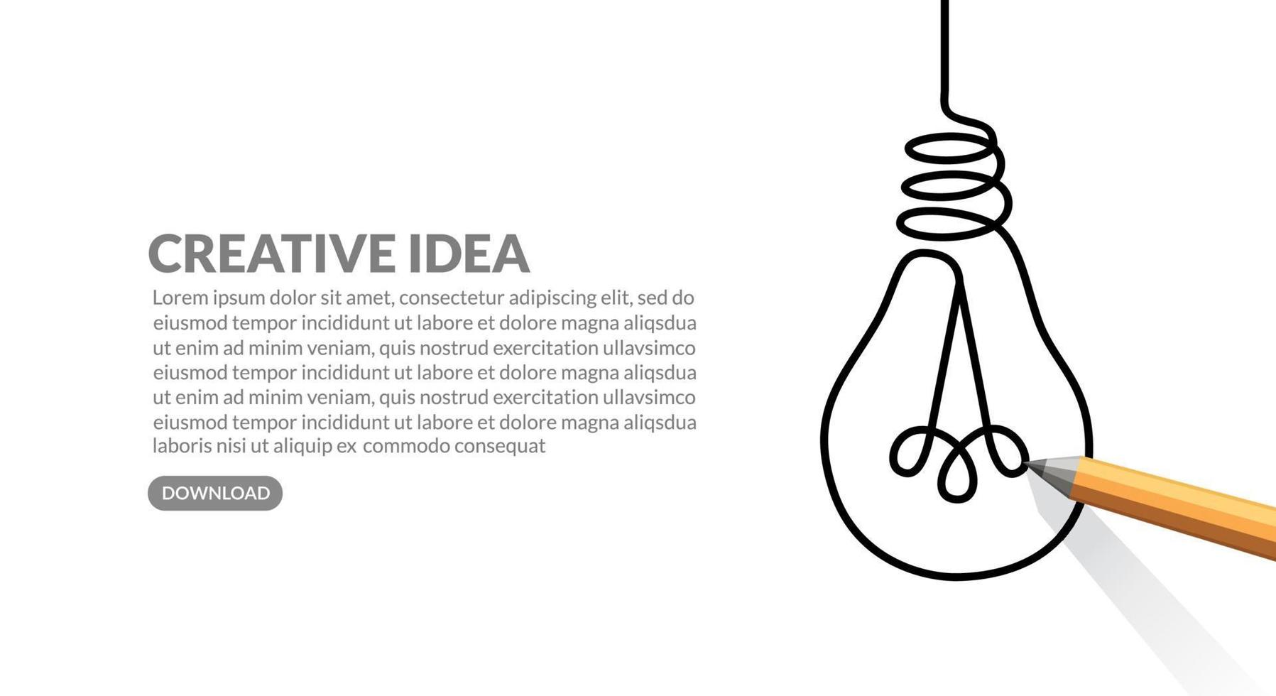 fundo de conceito de ideias criativas, lâmpada de desenho a lápis em papel branco, ilustração de linha mínima vetor