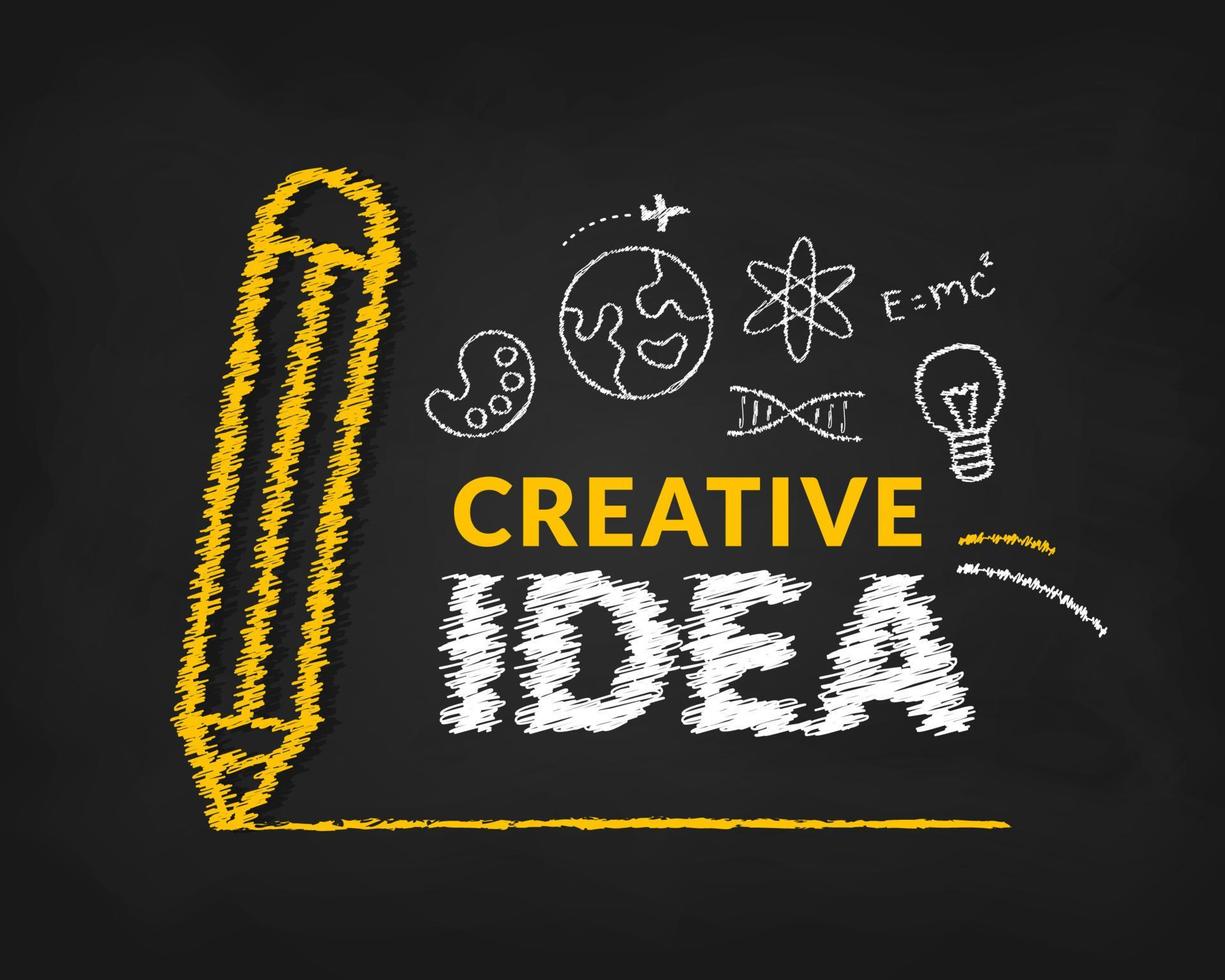 conceito de ideias criativas com doodle lápis e letras de tipografia da ideia em fundo amarelo, inspiração, inovação, criatividade vetor