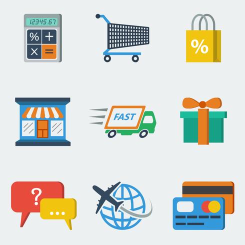 Compras E-commerce Icons Flat vetor