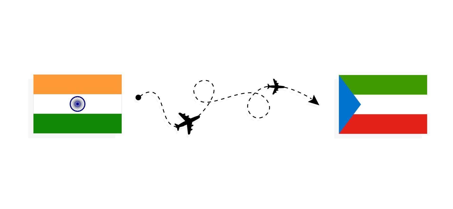 voo e viagem da Índia para a Guiné Equatorial pelo conceito de viagem de avião de passageiros vetor