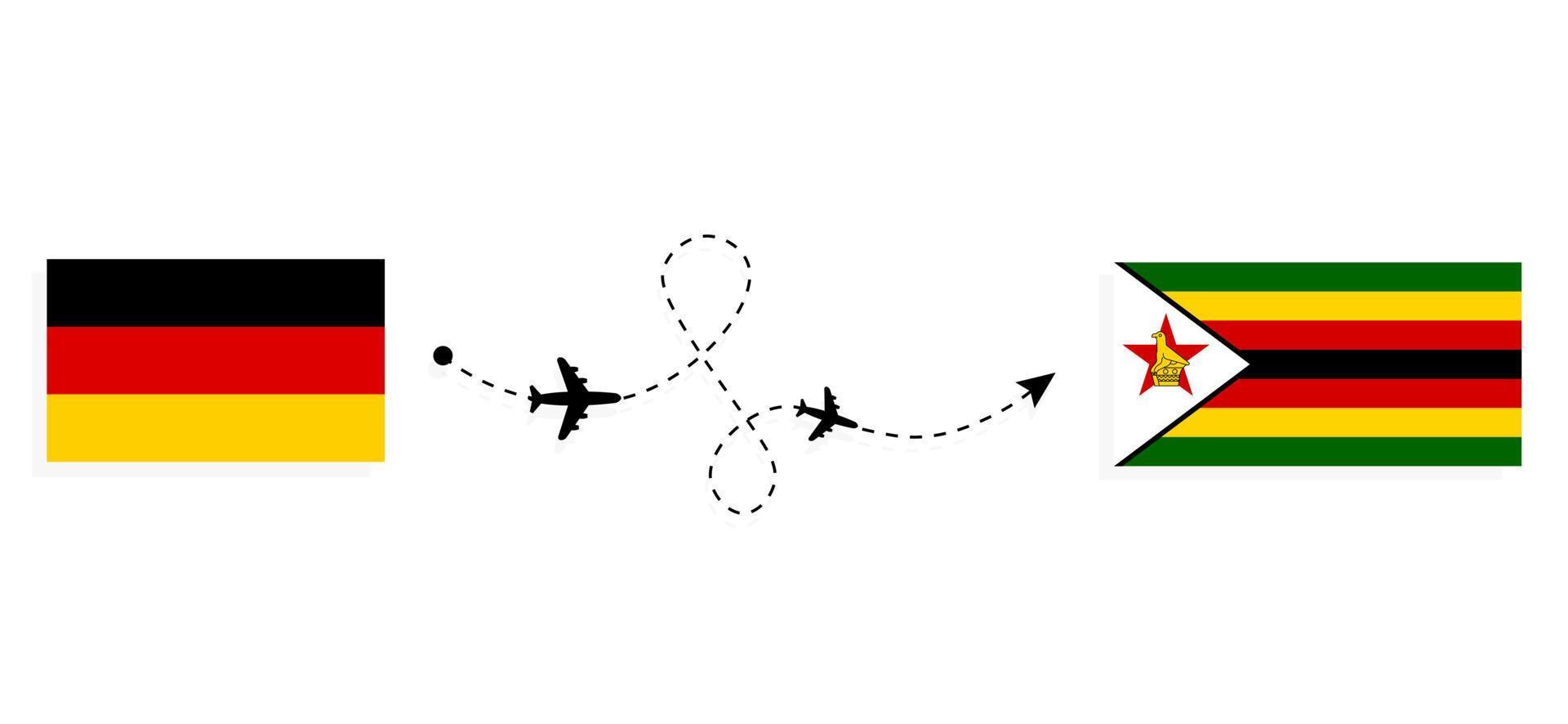 voo e viagem da Alemanha para o Zimbábue pelo conceito de viagem de avião de passageiros vetor