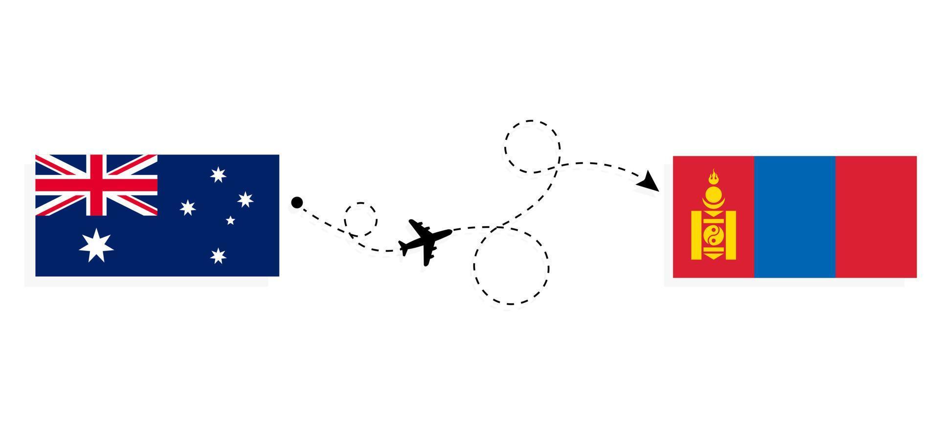 voo e viagem da Austrália para a Mongólia pelo conceito de viagem de avião de passageiros vetor