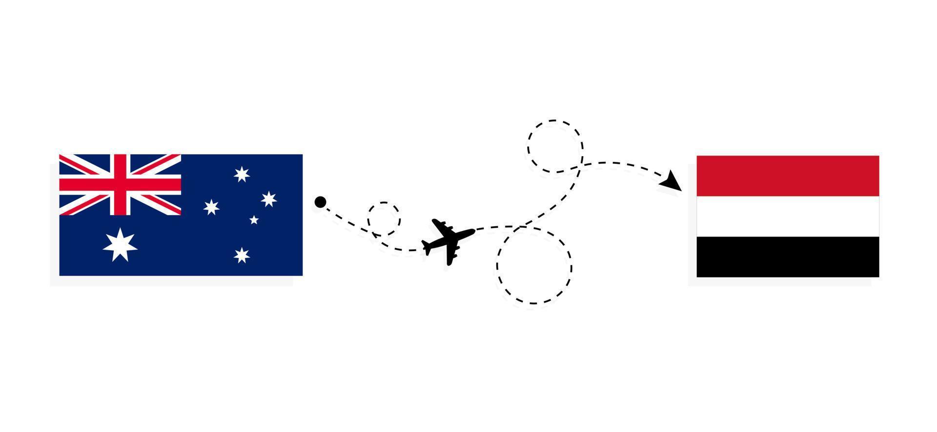 voo e viagens da Austrália para o Iêmen pelo conceito de viagens de avião de passageiros vetor