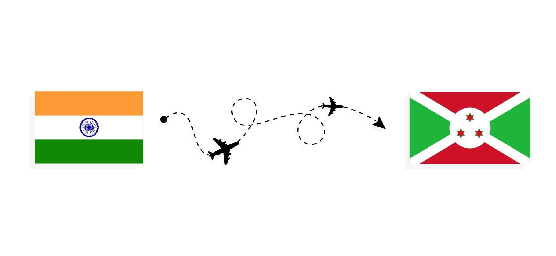 voo e viagem da Índia para o Burundi pelo conceito de viagem de avião de passageiros vetor