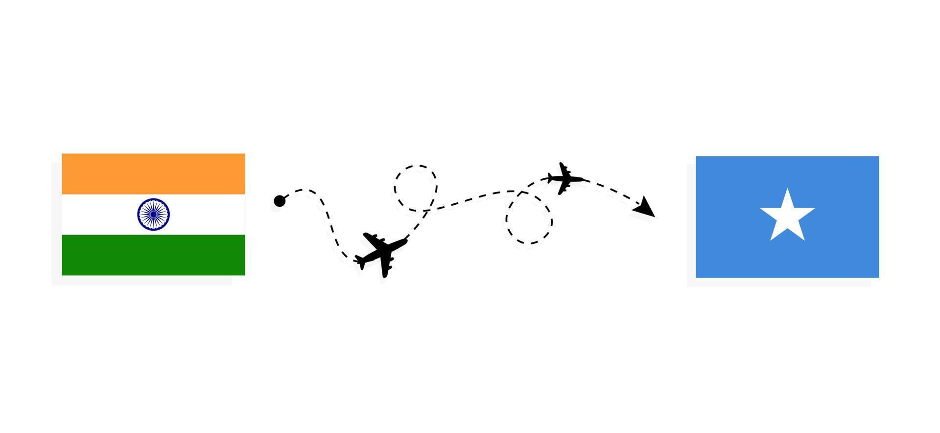 voo e viagem da Índia para a Somália pelo conceito de viagem de avião de passageiros vetor