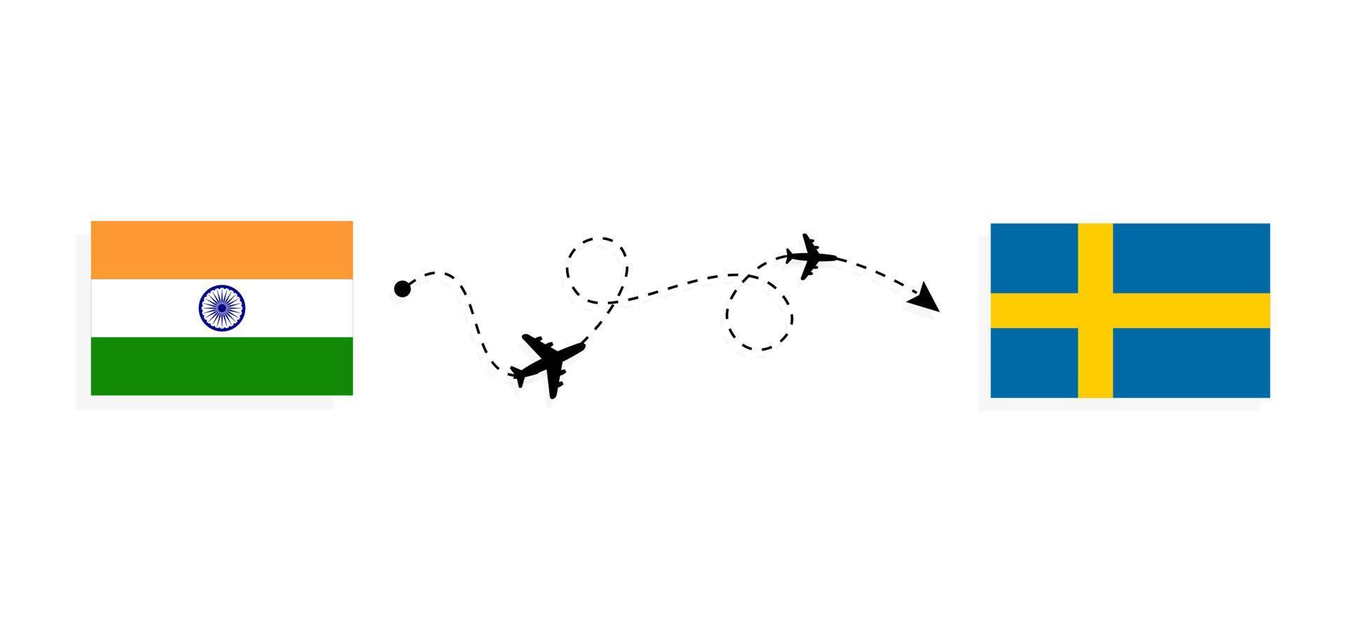 voo e viagens da Índia para a Suécia pelo conceito de viagens de avião de passageiros vetor